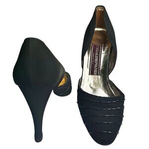 Vintage Black Beaded Heels Pumps Gino Aldrovandi Leather EU 38 1/2 US 8 Formal